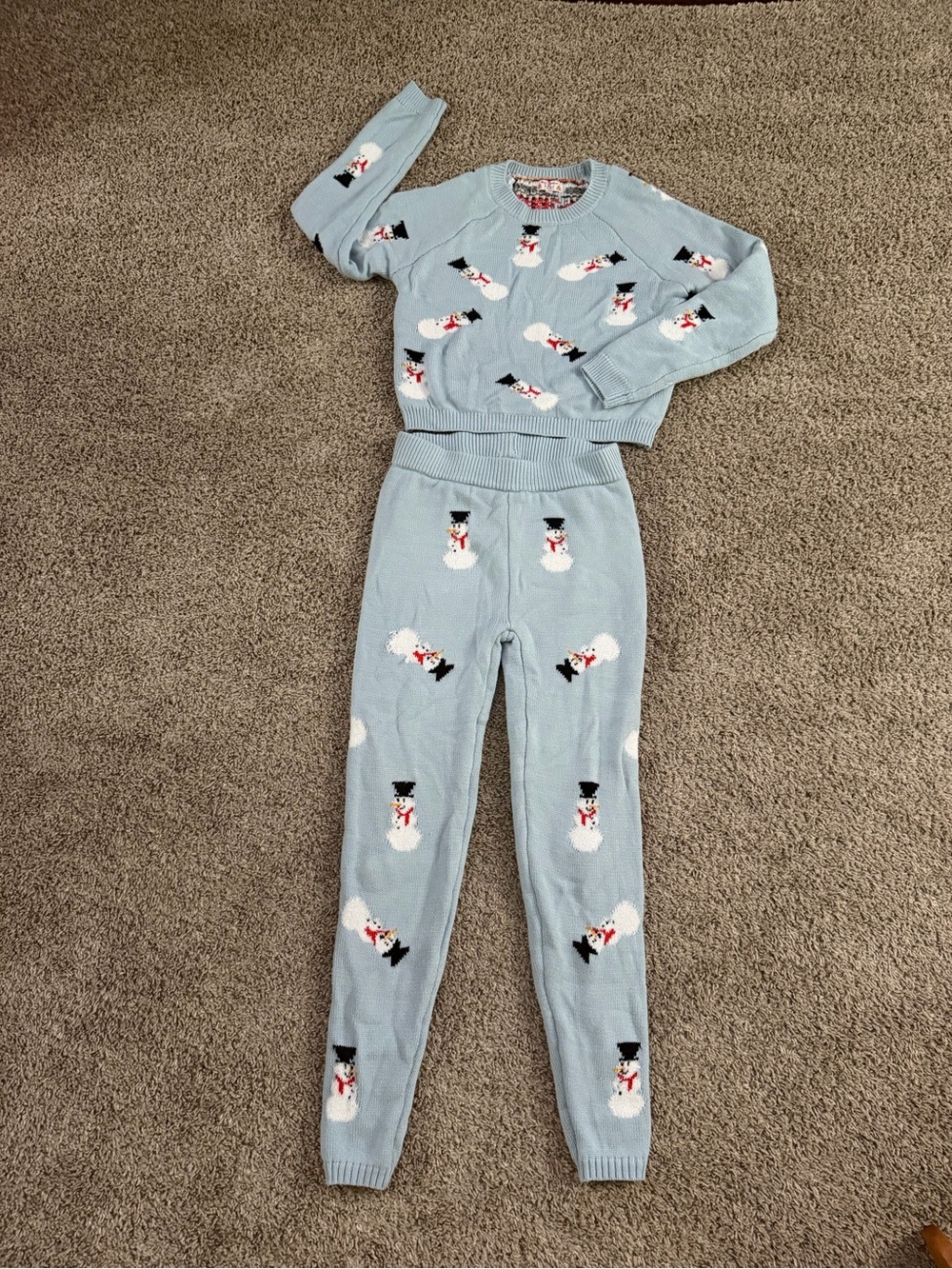 Light Blue Snowman Knit Sweater Set, Medium